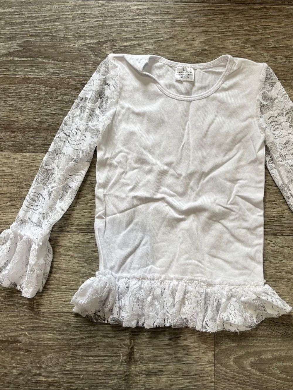 Kids Girls White Lace Long Sleeve Boutique T-Shirt Size Large Toddler 5/6
